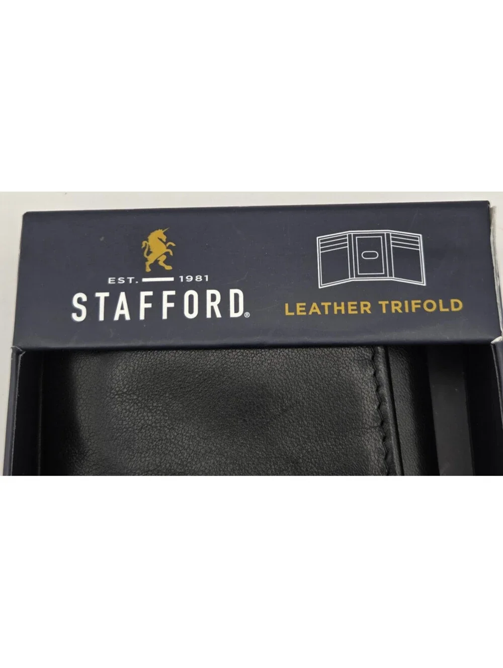 Stafford Black Leather Trifold Wallet RFID Blocking New in Box